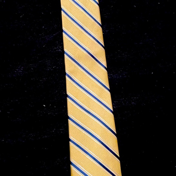Men’s Club Room Necktie. Yellow with Narrow Blue Strips - Picture 3 of 5